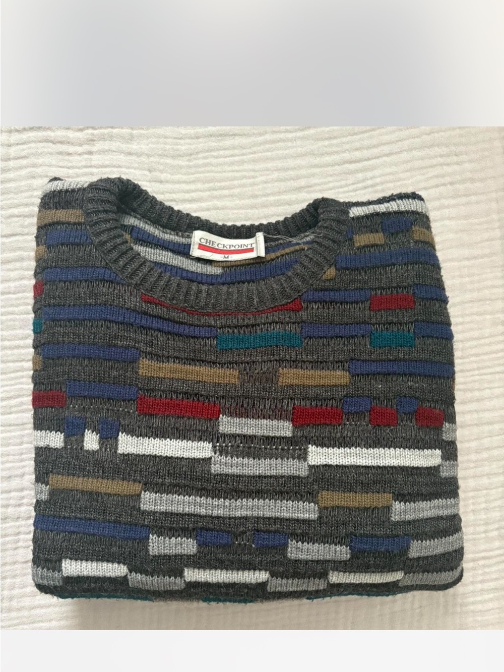 Men’s Gray Patterned Crewneck Vintage Sweater